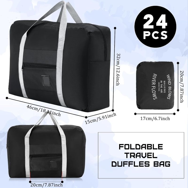 Photo 1 of 24 Pcs Travel Duffel Bags Bulk, Foldable Luggage Bag Waterproof Carry Bag with Trolley Sleeve, Airlines Bag for Women Men, Gym, Overnight(Black)
