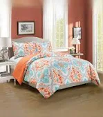 Photo 1 of 3-Piece Fine Printed Comforter Set Reversible Soft Down Alternative Bedding King/Cal King (Turquoise, Blue, White, Grey, Orange) ** not exact photo**