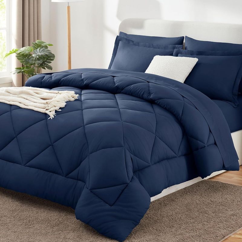 Photo 1 of CozyLux King Comforter Set with Sheets Bed in a Bag Navy Blue All Season Bedding Sets with Comforter, Pillow Shams, Flat Sheet, Fitted Sheet and Pillowcases