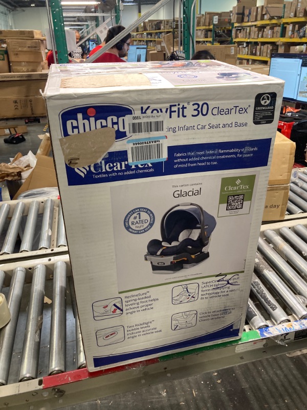 Photo 3 of Chicco KeyFit 30 ClearTex Infant Car Seat and Base, Rear-Facing Seat for Infants 4-30 lbs, Includes Infant Head and Body Support, Compatible with Chicco Strollers, Baby Travel Gear | Glacial/Blue Glacial KeyFit 30 with Cleartex Fabric