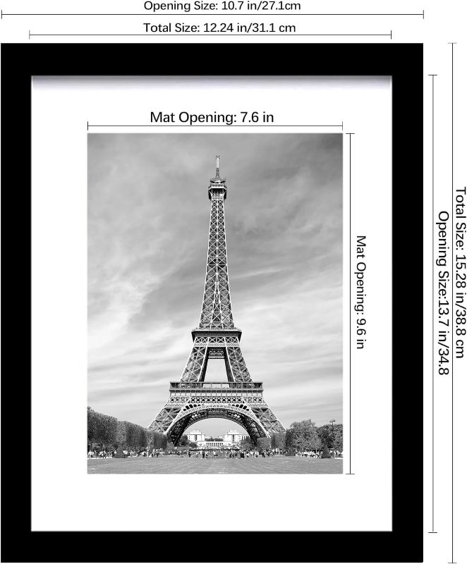Photo 1 of 11x14 Picture Frame Set of 3, Display Pictures 8x10 with Mat or 11 x 14 Without Mat, Poster Frame for Wall Mounting Display, Black