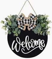 Photo 1 of Welcome Sign for Front Door Porch Decor Farmhouse Wreath Wall Decor ?30cm Round Wooden Hanging Housewarming Home Decor for Home Outdoor Indoor * brown **