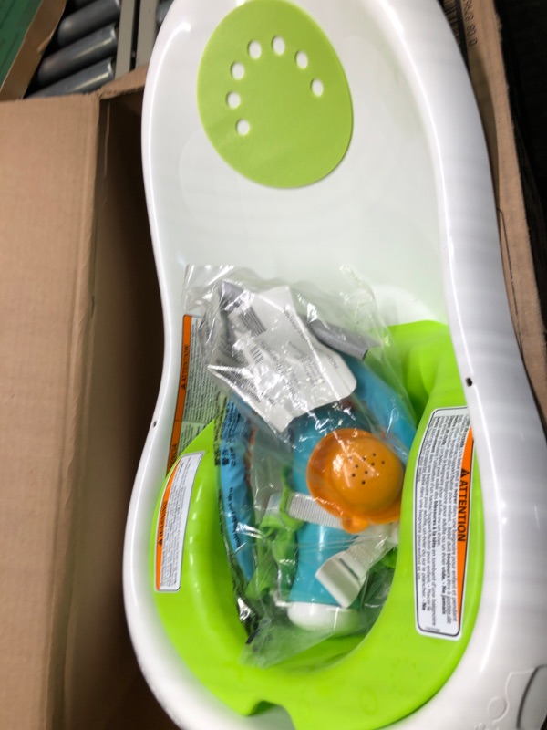 Photo 3 of Fisher-Price Baby Bath Tub, 4-in-1 Newborn to Toddler Tub with Infant Seat Bath Toys and Sling ‘n Seat Tub, Green Green - Frustration Free Package