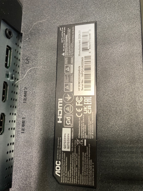 Photo 1 of AOC Q27G3XMN 27" QHD 2560x1440 Gaming Monitor with Mini-LED Backlight, 180Hz 1ms, Adaptive-Sync, VESA DisplayHDR 1000, Height Adjustable, 3-Year Zero-Bright-dot 27" QHD | VA | Mini-LED 180Hz Low Latency
