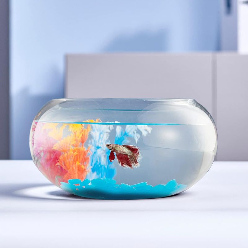 Photo 1 of 2 Gallon Glass Fish Bowl with Decor, Include Fluorescent Stones & Colorful Plastic Trees, High White Glass for Clear View, Small Fish Bowl/Vase/Aquarium for Betta Fish/Goldfish, Nice Home Décor