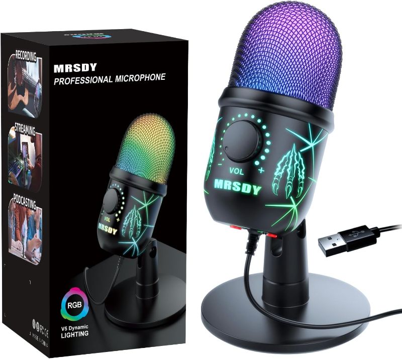 Photo 1 of USB Microphone, Plug and Play Gaming Mic for PC, Mac, PS4/5, Podcast Microphone with RGB, Mute, Monitor, Noise Reduction, Volume Gain, Great for Recording, Streaming