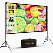 Photo 1 of Projector Screen and Stand,Towond 100 inch Indoor Outdoor Projection Screen, Portable 16:9 4K HD Rear Front Movie Screen Pull Down with Carry Bag Wrinkle-Free Design for Home Theater Backyard Cinema 100'' with stand