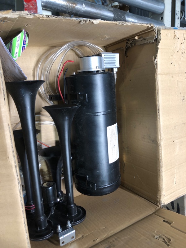 Photo 1 of 150DB 4 Trumpets Train Horns Kit Super Loud Air Horn with MAX 150PSI 12V Air Compressor Air Horn Compressor 3L 0.8 Gallon Tank | Fit for Any Vehicle Pickup Trucks RV SUV Jeep Or Boat Air Compressor with Air Horn 0.8 Gal (3L)-Regular version