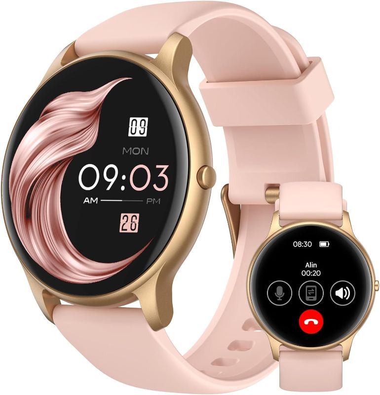 Photo 1 of AGPTEK Smart Watch for Women(Answer/Make Calls) - Smartwatch for Android iOS Phones with Heart Rate Sleep Monitor Step Counter, Fitness Tracker Watch with 100+ Sports Modes, Pink 1.32" Pink