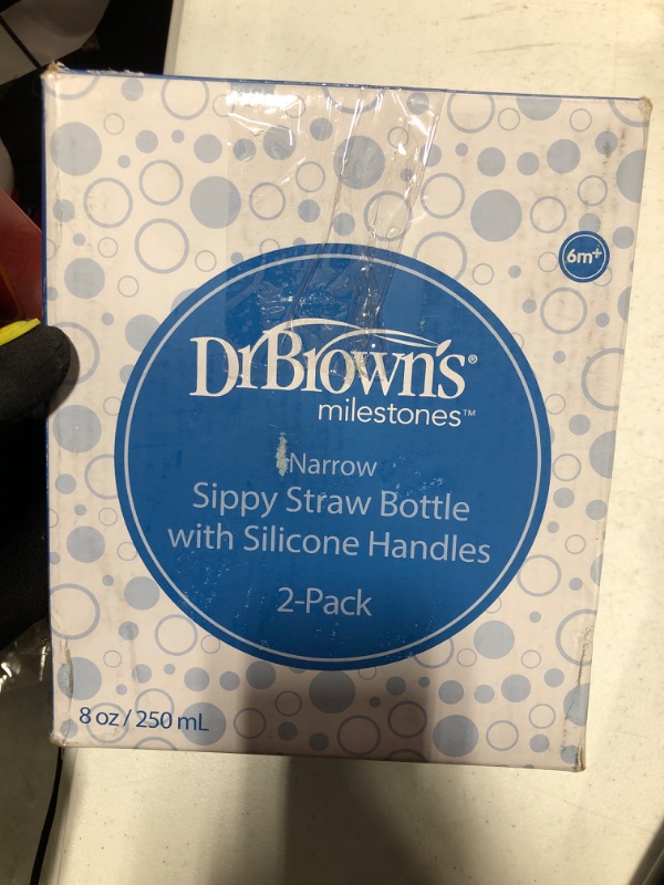 Photo 4 of Dr. Brown’s® Milestones™ Narrow Sippy Straw Bottle with 100% Silicone Handles, 8oz/250mL, Gray & Green, 2 Pack, 6m+ 2 Pack, 8 oz, Gray & Green