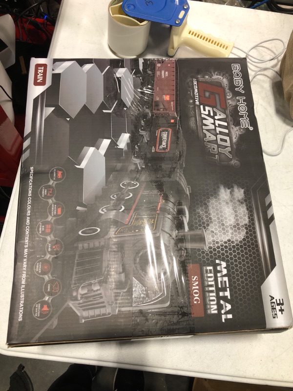 Photo 3 of Baby Home Metal Alloy Model Train Set, Electric Train Toy for Boys Girls, with Realistic Train Sound?Lights and Smoke, Gifts for 3 4 5 6 7 8+ Year Old Kids 3 Carriages + inner loop expansion