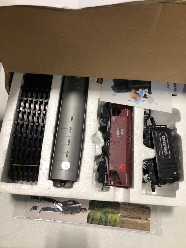 Photo 1 of Baby Home Metal Alloy Model Train Set, Electric Train Toy for Boys Girls, with Realistic Train Sound?Lights and Smoke, Gifts for 3 4 5 6 7 8+ Year Old Kids 3 Carriages + inner loop expansion