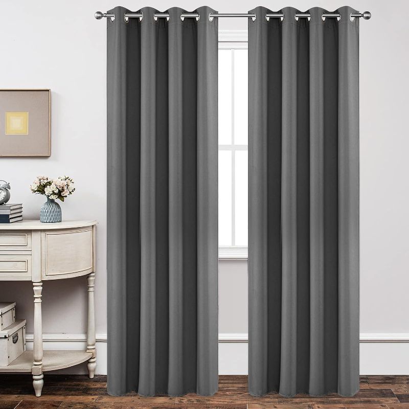 Photo 1 of  Blackout Curtains 108 Inch Length 2 Panels Set, Thermal Insulated Long Curtains& Drapes 2 Burg, Room Darkening Grommet Curtains for Living Room Bedroom Window (W52 x L108 Inch, Light Grey)