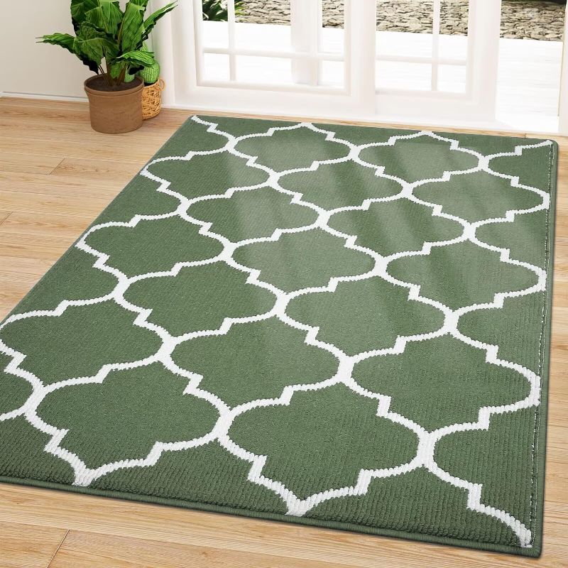 Photo 1 of  Indoor Door Mat, 59x35, Non-Slip Absorbent Resist Dirt Entrance Mat, Washable Low-Profile Inside Floor Mat Doormats for Entryway, Green