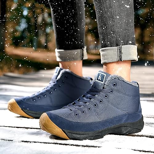 Photo 1 of Men's Winter Backpacking Snow Boots Warm Water Resistant Fully Fur Lined Trekking Shoes Non Slip Casual Comfortable Hiking Boot (BLUE)  SIZE 11