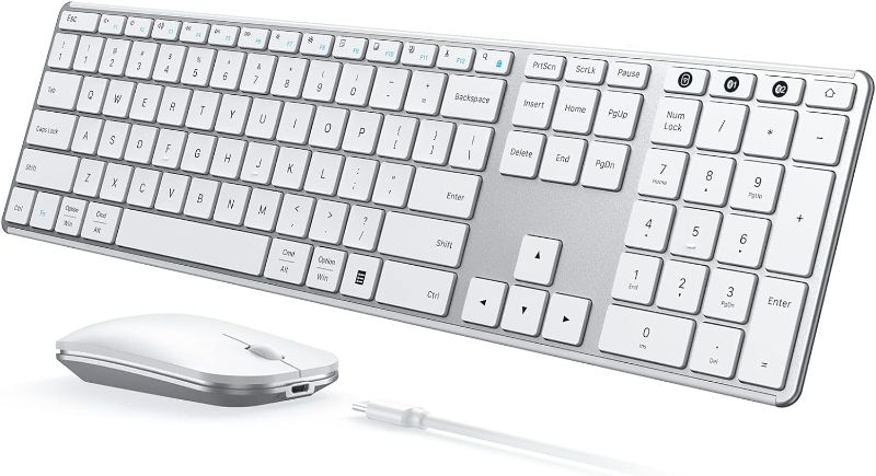 Photo 1 of Wireless Bluetooth Keyboard  (USB + Dual BT), seenda Multi-Device Rechargeable Slim Keyboard , Compatible for Win 7/8/10, MacBook Pro/Air, iPad, Tablet - White Silver
NO MOUSE 