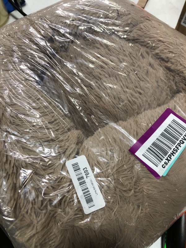 Photo 2 of *** USED****Bedsure Calming Dog Beds for Small Medium Large Dogs - Round Donut Washable Dog Bed, Anti-Slip Faux Fur Fluffy Donut Cuddler Anxiety Cat Bed, Fits up to 15-100 lbs 20x20x6 Inch (Pack of 1) Camel