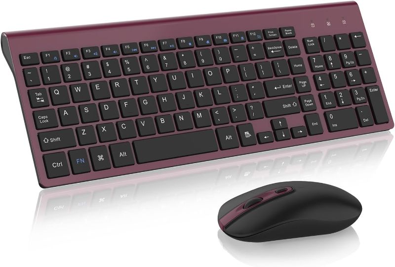 Photo 1 of cimetech Wireless Keyboard and Mouse Combo, Compact Full Size Wireless Keyboard and Mouse Set 2.4G Ultra-Thin Sleek Design for Windows, Computer, Desktop, PC, Notebook - Wine Red