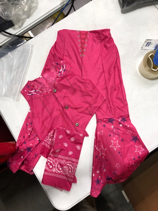Photo 1 of iTVTi Cowgirl Costume Girls Hot Pink Kids Disco Outfits Movie Dress up for Halloween Birthday Party Cosplay 6-7 Years