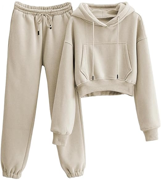 Photo 1 of anming Women 2 Piece Outfits Sweatsuits Crop Pullover Fleece Sweatshirt Jogger Pants Lounge Set 