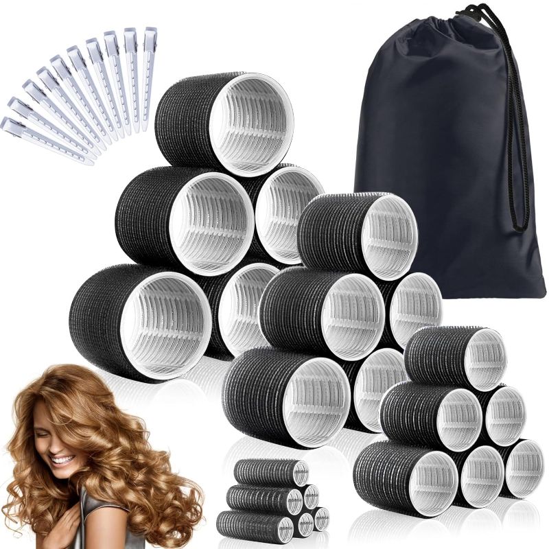 Photo 1 of 34Pcs Hair Roller Set with Clips, Self-Grip Hair Rollers for Volume, Salon Hairdressing Curlers and DIY Hairstyles, 4 Sizes Rollers Hair Curlers in a Storage Bag