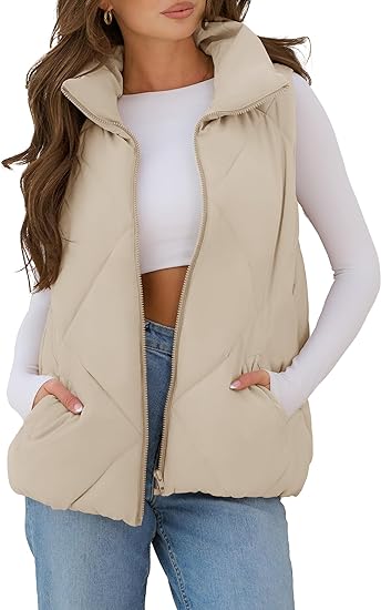 Photo 1 of MEROKEETY Womens 2024 Puffer Vest Sleeveless Zip Up Quilted Coat Stand Collar Gilet Jacket With Pockets 