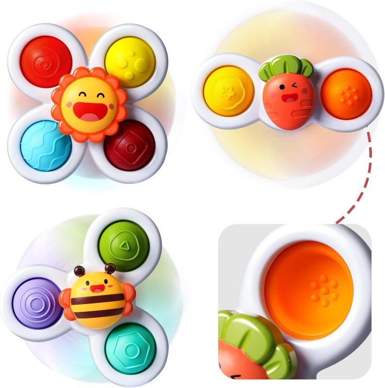 Photo 1 of 3PCS ALASOU Pop up Suction Cup Spinner Toys for 1 Year Old Boy Girl|Novelty Spinning Tops Bath Toys for Kids Ages 1-3|Sensory Toys for Toddlers 1-3 Year Old Boy Birthday Gift