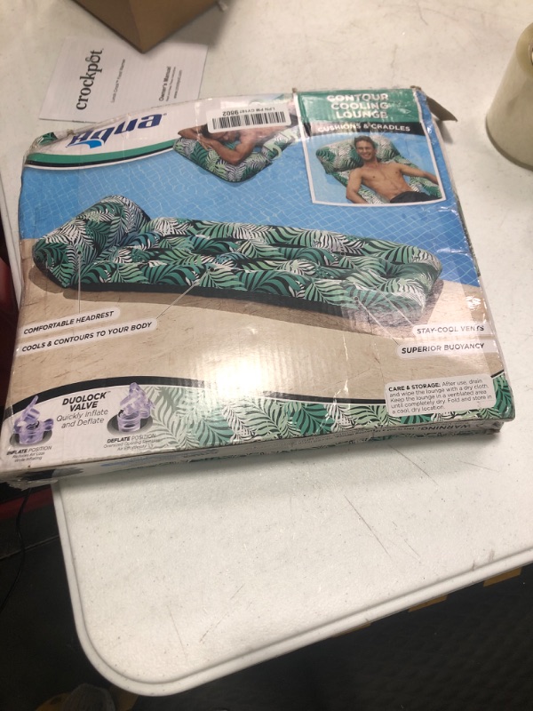 Photo 1 of Aqua 18-Pocket Inflatable Contour Lounge, Luxury Fabric, Suntanner Pool Float, Heavy Duty, Blue Ferns 18 Pocket Lounge Blue Fern 72"L