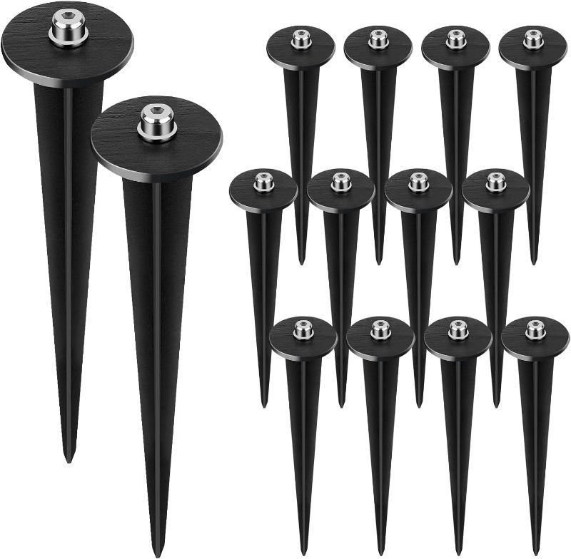 Photo 1 of 12 Pack Metal Replacement Stakes Spike, Solar Light Stakes Flood Light Ground Stake Threaded Spike Solar Pathway Lights Spike for Garden Lights Landscape Yard Pathway Lamps Pole 6.3 Inches
