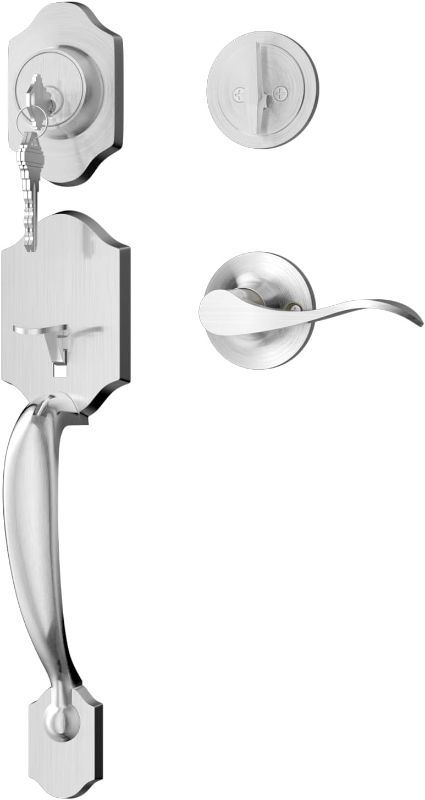Photo 1 of goldenwarm Front Door Handle and Deadbolt Set, Brushed Nickel Front Door Lock Set with Reversible Handle Lever, Classic Front Door Hardware, Single Cylinder Front Door Entry Lock
