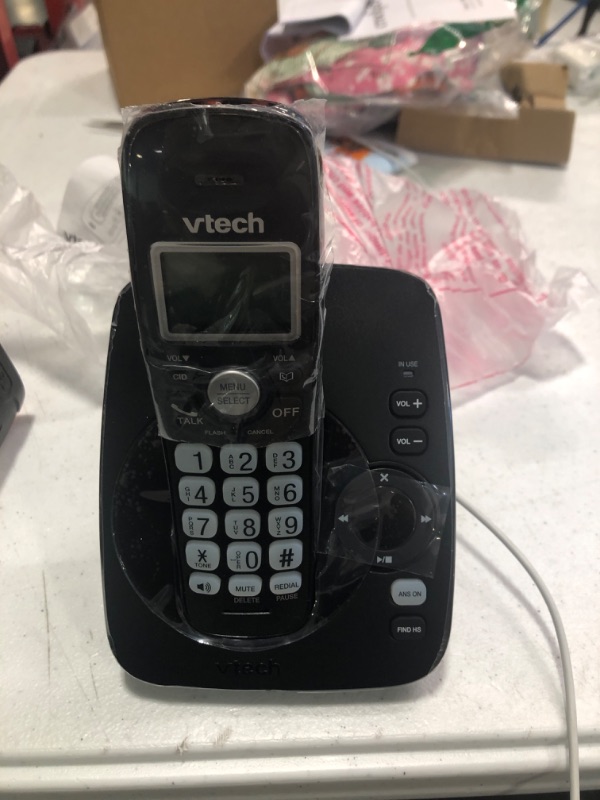Photo 2 of VTech VG104-11 DECT 6.0 Cordless Phone for Home with Answering Machine, Blue-White Backlit Display, Backlit Buttons, Full Duplex Speakerphone, Caller ID/Call Waiting, Reliable 1000 ft Range (Black) Caller ID + Answering Machine Black
