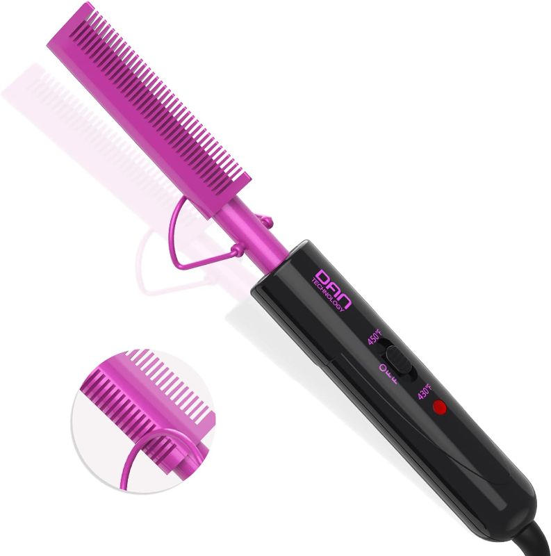 Photo 1 of 2 in 1 Hot Comb Hair Straightener for Wigs, Black Hair & Beard, Anti-Scald Straightening Comb with Keratin & Argan Oil Infused Teeth, Portable Electric Press Comb Double Side Teeth Ceramic Heat Comb
