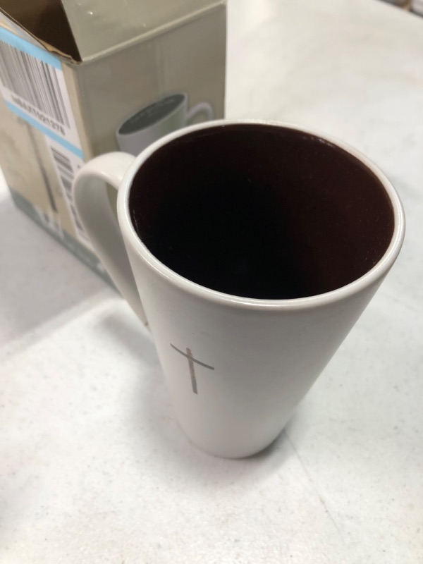 Photo 1 of Christian Art Gifts Tall Stoneware Coffee/Tea Mug Light of The World John 8:12 Bible Verse - Names of Jesus Mug For Men and Women 16oz Cream Ceramic Cup with Large Handle