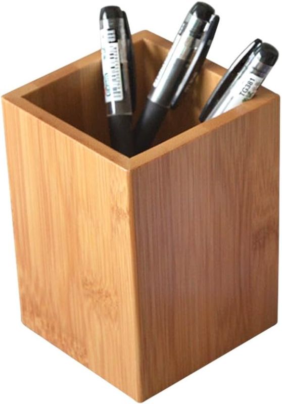 Photo 1 of Bamboo Wood Desk Pen Pencil Holder Stand Multi Purpose Use Pencil Cup Pot Desk Organizer
