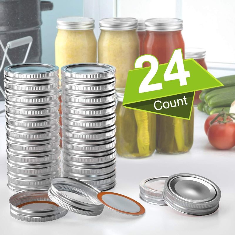 Photo 1 of 24-Count Canning Lids and Rings for Ball, Regular Mouth Kerr Jars - Split-Type with Leak Proof & Airtight Seal Features, Metal Mason Jar Lids for Canning - Food Grade Material, Silver

