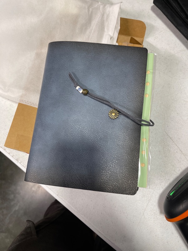 Photo 1 of Wonderpool Leather Journal Lined Paper Notebook & Pen - Refillable 6 Ring Binder Writing Spiral Diary with Ruled Notepads Vintage Cover for Office Travel Work and Plan Agenda (A5, a-Cyan)
