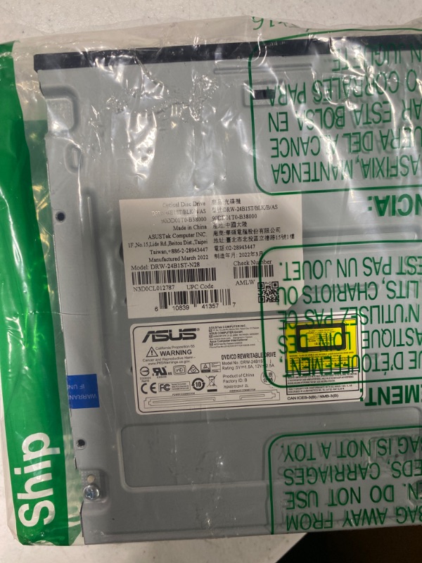 Photo 1 of ASUS 24x DVD-RW Serial-ATA Internal OEM Optical Drive DRW-24B1ST Black(user guide is included)
