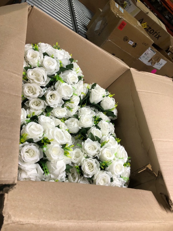 Photo 2 of 10Pcs Artificial Flower Ball Arrangement, 9.5" 15 Heads Wedding Roses Bouquet with Base Suitable for Parties Valentine's Day Wedding Centerpieces Flower Rack and Home Decor (White)