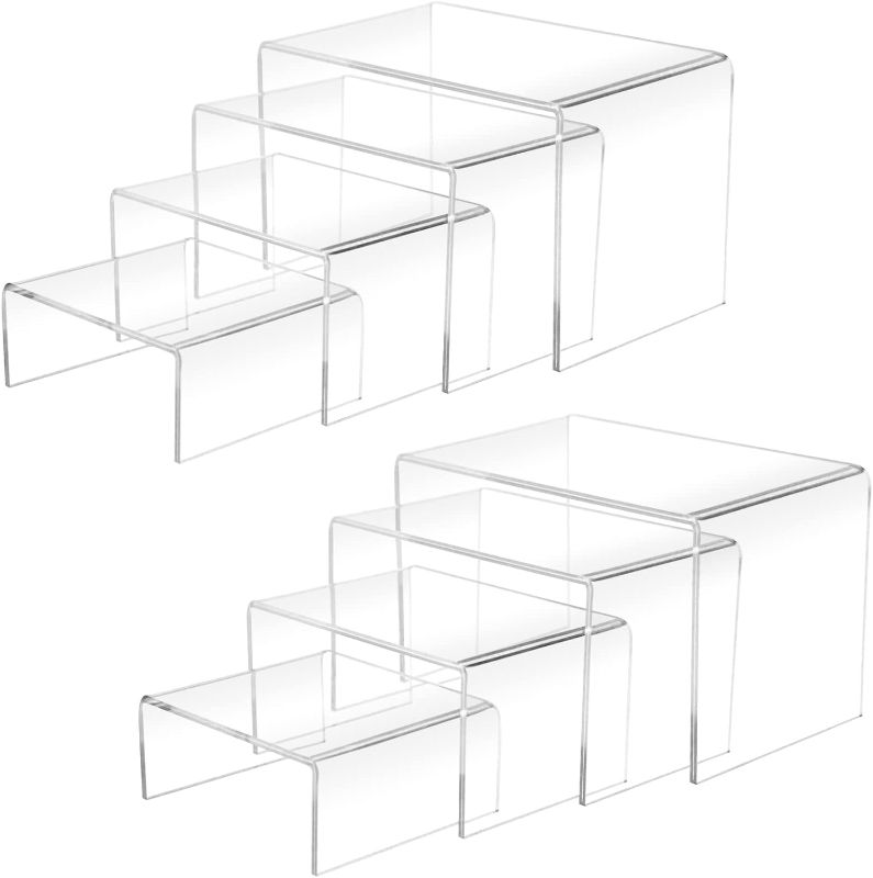 Photo 1 of 8Pcs Acrylic Display Risers(6",5",4"3") Clear Product Stand,Cupcakes Holder Dessert Display Transparent Showcase Stands, Candy Bar Risers, Acrylic Lifts Display for Figures
