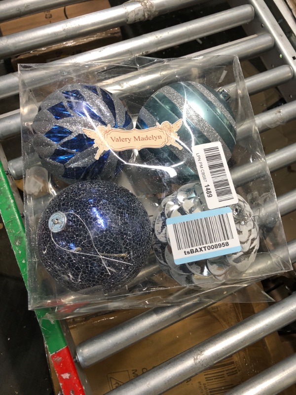 Photo 2 of Christmas Ornament Balls, Extra Large Christmas Decorations Painting Balls,4-inch Set of 4pcs Hanging Tree Decorations (Blue)
