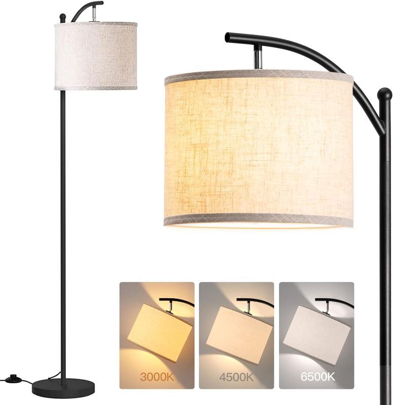 Photo 2 of addlon Floor Lamp for Living Room with 3 Color Temperatures, Standing lamp with Linen lampshade for Bedroom, Office, Lamps with 9W LED Bulb Included - Black with Beige Lampshade
