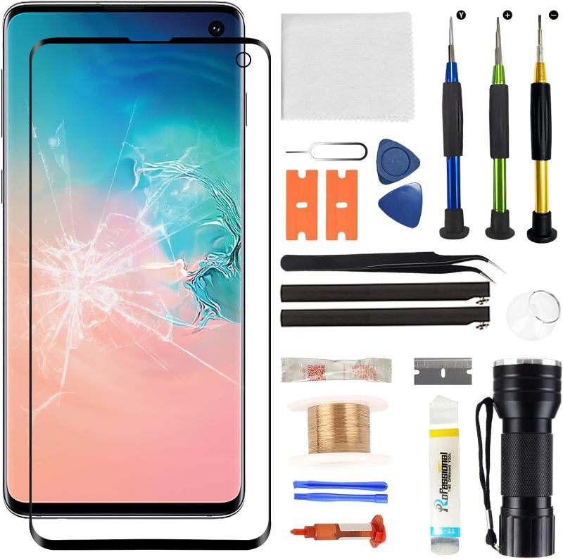 Photo 1 of Front Glass Screen Replacement for Galaxy S10 - Compatible with Samsung Galaxy S10 G973 Series 6.1 inch & Complete Repair Tools Kit?NO OLED Screen & Digitizer Touch?
