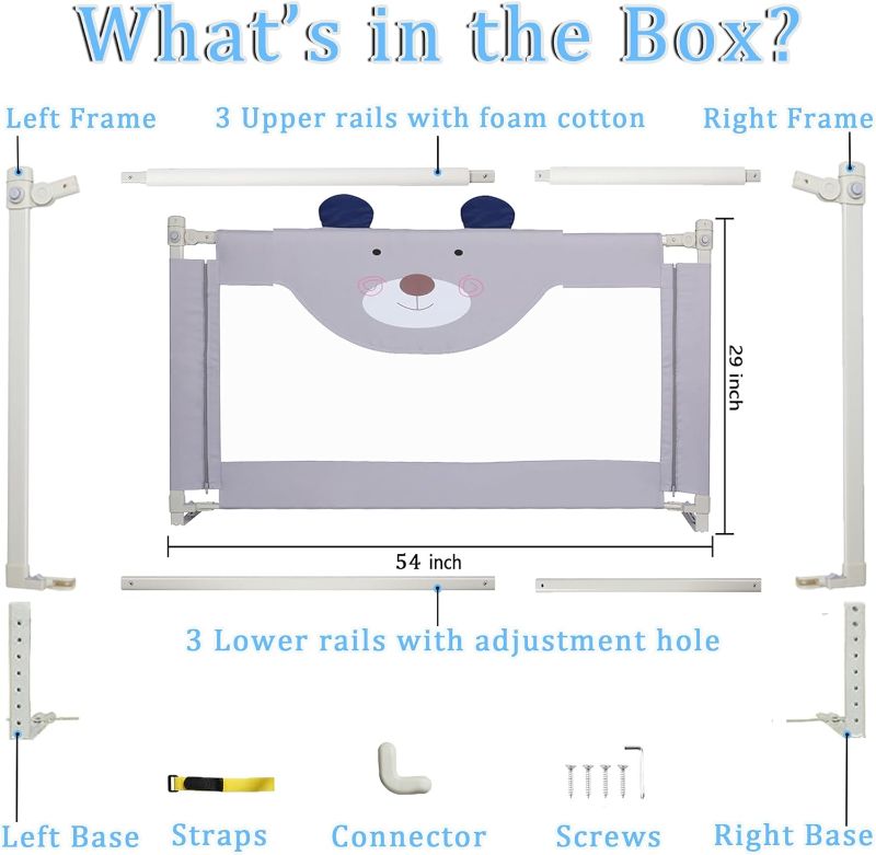 Photo 1 of 54" Bed Rails for Toddlers Kids Bed Guardrail, Vertical Lifting Collapsible Baby Safety Bed Rail Guards Fit Full Size Bed (1 Piece)