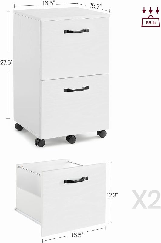 Photo 1 of VASAGLE 2-Drawer File Cabinet, Filing Cabinet for Home Office, Small Rolling File Cabinet, Printer Stand, for A4, Letter-Size Files, Hanging File Folders, Modern Style, WHITE 