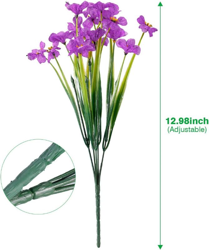 Photo 1 of 30 Bundles Artificial Flowers Outdoor UV Resistant Fake Flowers No Fade Faux Plastic Plants Garden Porch Window Box Decorating(Purple)