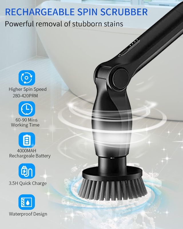 Photo 1 of Electric Scrubber Brush for Cleaning,Electric Spin Scrubber,[Upgrade,Rechargeable,Blind Box Surprise] Adjustable Extension Handle, with 8 Replaceable Brush Heads.

