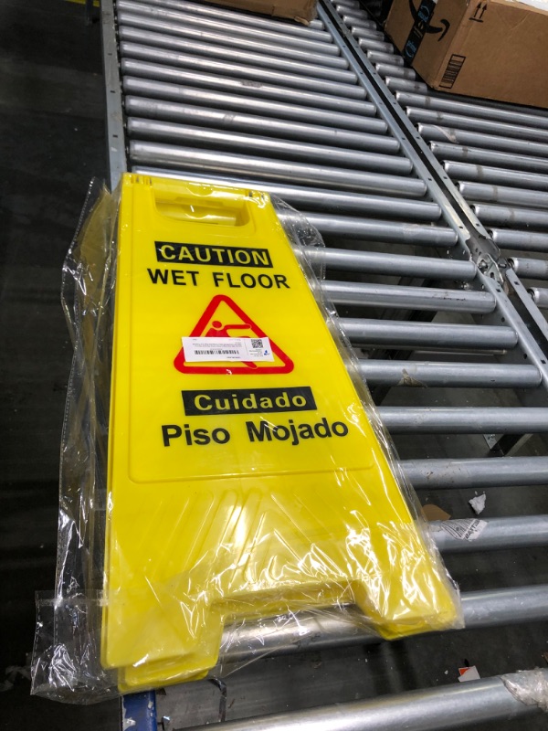 Photo 2 of CERLMLAND Caution Wet Floor Sign, Foldable Sturdy Bilingual Double-Sided Safety Warning Signs for Commercial Use, Pool (2-Pack Yellow) Yellow 2-Pack