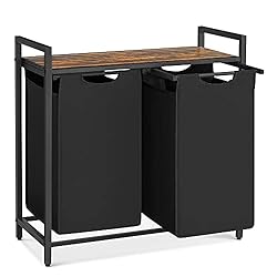 Photo 1 of ***MISSING PIECES//SOLD AS PARTS*** 
VASAGLE Laundry Basket, 2-Compartment Laundry Hamper, Pull-Out and Removable Laundry Bags, Oxford Fabric, Metal Frame, 2 x 46L, 28.7 x 13 x 28.3 Inches, Rustic Brown and Black UBLH201B01 Rustic Brown + Black