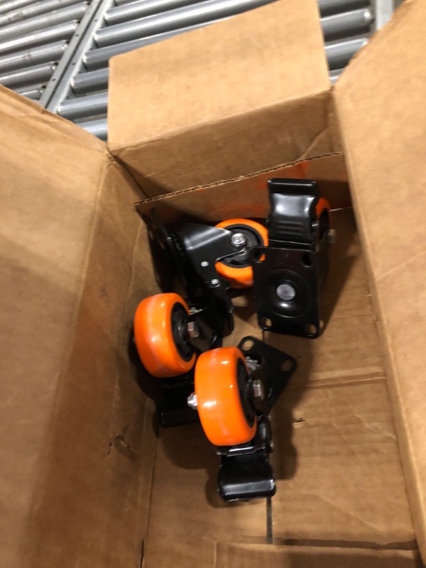 Photo 1 of Casters, 4" Caster Wheels?Casters Set of 4 Heavy Duty - ASRINIEY Orange Polyurethane Castors, Top Plate Swivel Wheels, 4-Pack Industrial Casters with Brake, Locking Casters for Furniture and Workbench 4 4? 4Pack