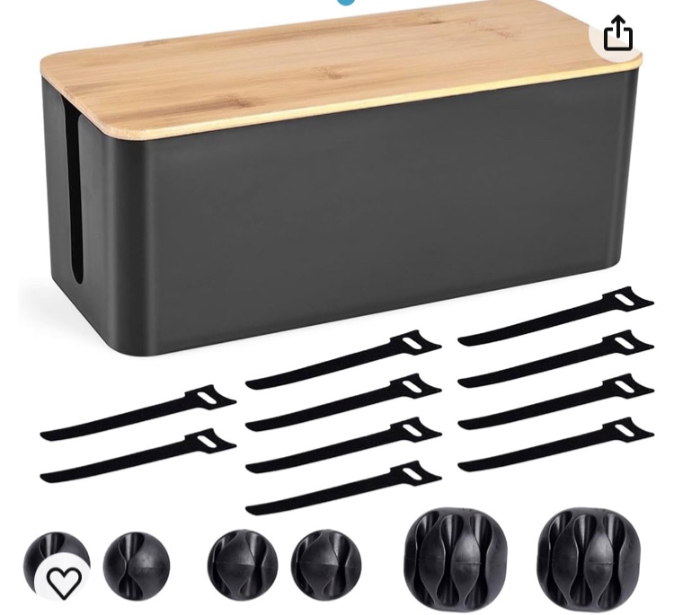 Photo 1 of Cable Management Box - Wooden Style Cord Organizer Box to Hide Wires & Power Strips | Desk Computer Cable Organizer Box | Safe ABS Material | 12.6" (L) x 5.3" (W) 4.9" (H) | for Home & Office - Black